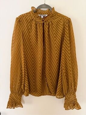 Walter Baker Mustard Chevron Ruffle-Trim Blouse